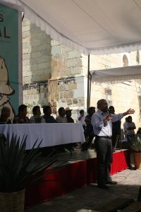 Abel Alcántara at the first meeting of the Civil Association of Maestros de Mezcal in Oaxaca December 2014