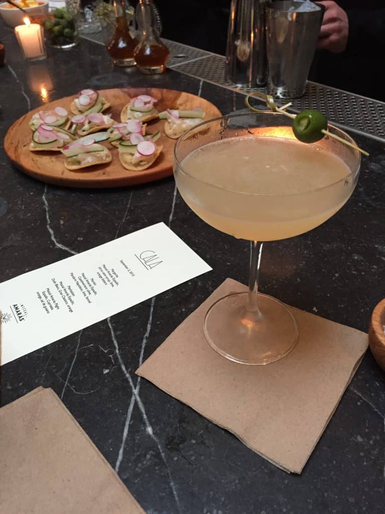 The Cala halibut aguachiles and their unique martini. 