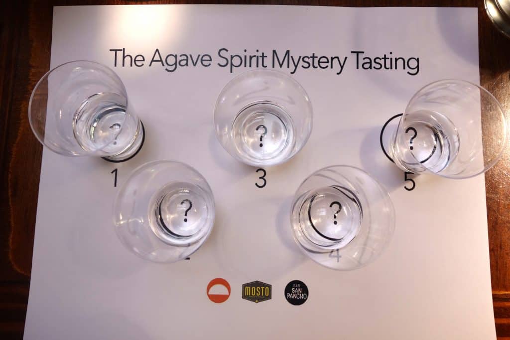 The Agave Spirit Mystery Tasting set up. Photo by Ferron Salniker. 