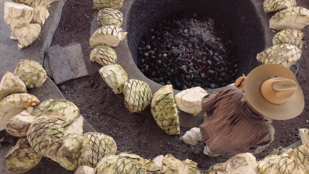 A traditional pit oven for roasting agave for Michoacan mezcal